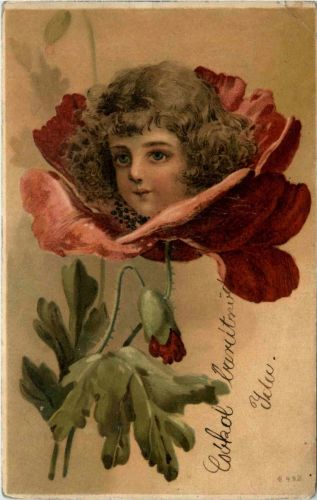 Kind in Blume - Litho
