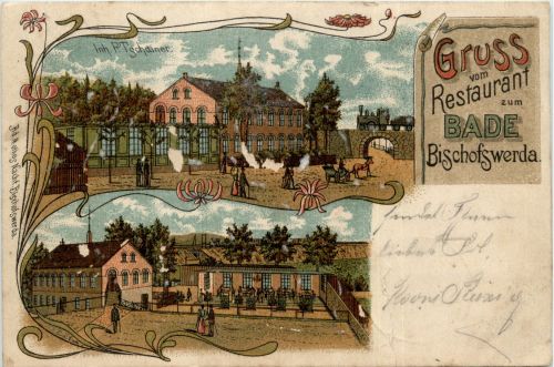 Bischofswerda - Gruss vom Restaurant Bade - Litho