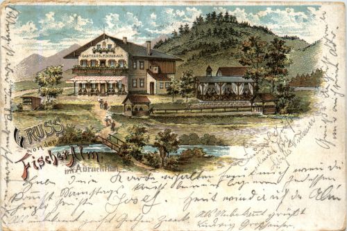 Gruss von der Fischer Alm im Aurachtal - Litho