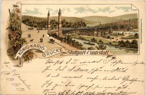 Stuttgart Cannstatt - König Karls Brücke - Litho
