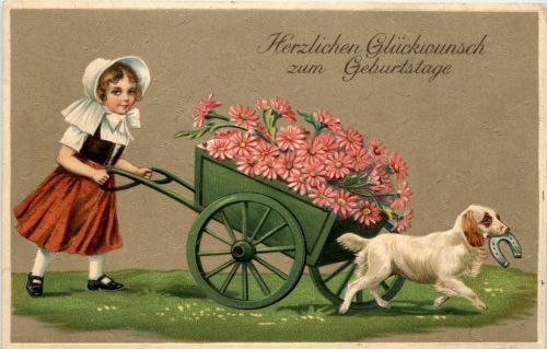 Geburtstag - Kind Hund Prägekarte