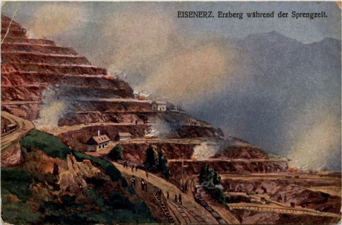 Eisenerz/Steiermark - Erzberg während der Sprengzeit