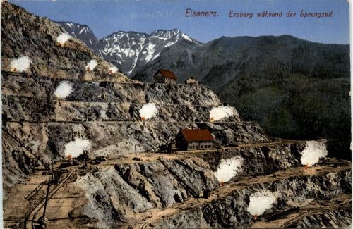 Eisenerz/Steiermark - Erzberg während der Sprengzeit