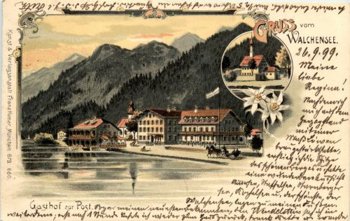 Gruss vom Walchensee - Litho - Gasthof zur Post