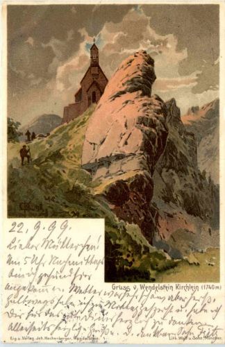 Gruss vom Wendelstein Kirchlein - Litho