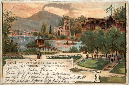 Kemnitz bei Dresden - Gruss vom Vergnügungs Etablissement - Litho