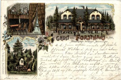 Neumünster - Gruss vom Forsthaus - Litho