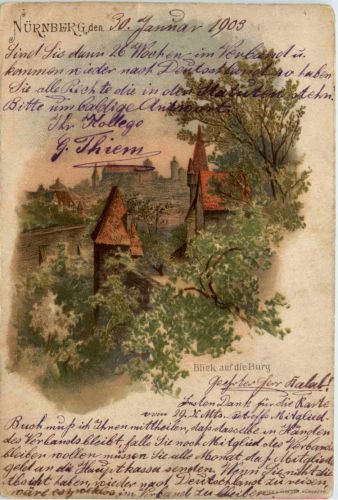 Nürnberg - Litho - Blick auf die Burg