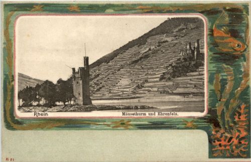 Mäuseturm und Ehrenfels - Litho