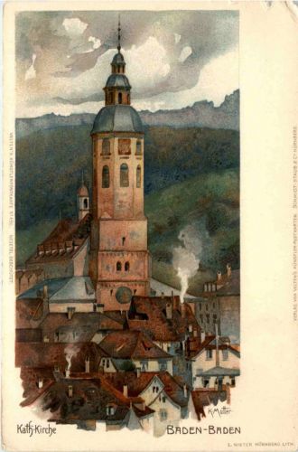 Baden-Baden - Litho Künstlerkarte K. Mutter