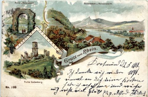 Gruss vom Rhein - Godesberg - Litho