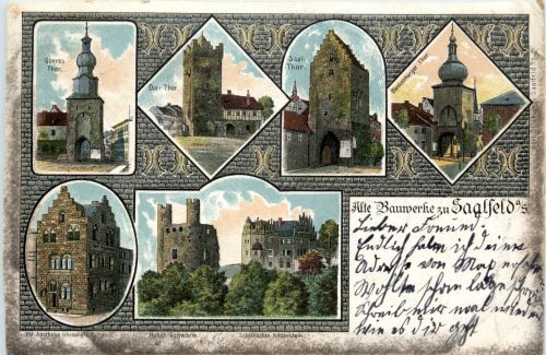 Alte Bauwerke zu Saalfeld - Litho