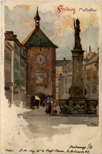 Gruss aus Freiburg - Künstlerkarte Kley - Litho