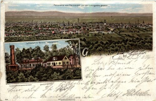 Gruss von der Ludwigshöhe bei Darmstadt - Litho