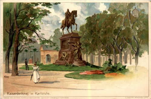 Kaiserdenkmal in Karlsruhe - Litho - Künstlerkarte sign. Kley