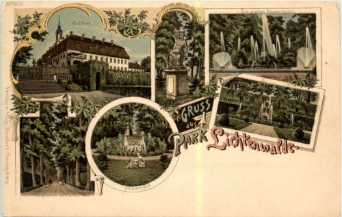 Gruss aus Park Lichtenwalde - Litho