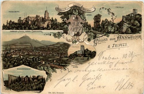 Gruss aus Annweiler & Trifels - Litho