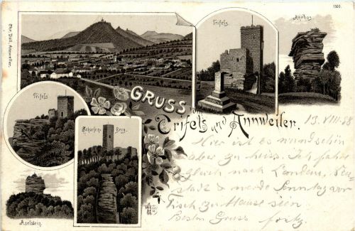 Gruss aus Trifels und Annweiler - Litho