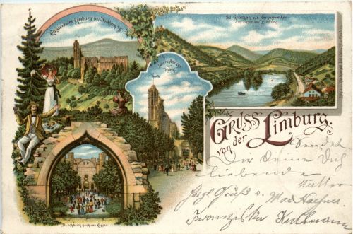 Gruss von der Limburg bei Bad Dürckheim - Litho