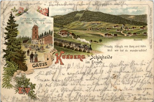 Gruss vom Kuhberg bei Schönheide - Litho