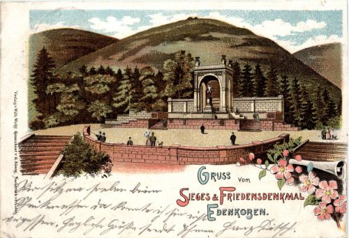 Gruss vom Sieges & Friedensdenkmal Edenkoben - Litho
