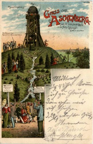 Leipzig - Gruss vom Aschenberg - Litho