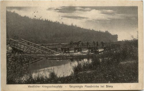 Gesprengte Brücke bei Sivry - Feldpost