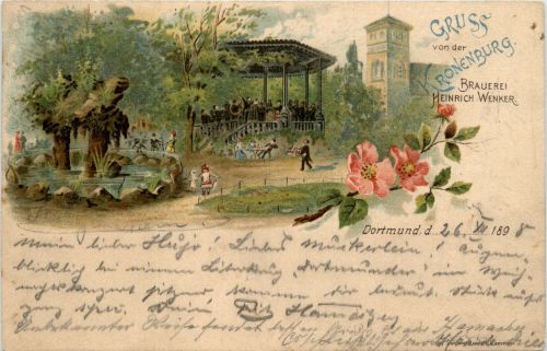 Gruss von der Kronenburg Dortmund - Litho - Brauerei Heinr. Wenker