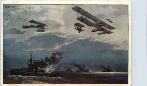 Wasserflugzeuge über der englichen Flotte