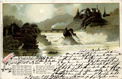 Schaffhausen - Gruss vom Rheinfall - Litho