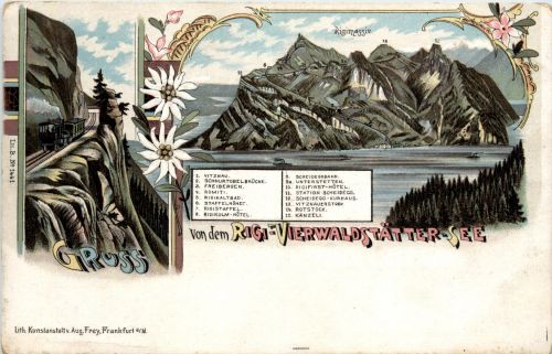 Gruss von dem Rigi Vierwaldstätter See - Litho