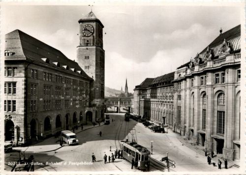 St. gallen - Bahnhof und Postgebäude - Tram
