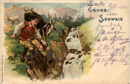 Gruss aus der Schweiz - Litho Ziegen Goat