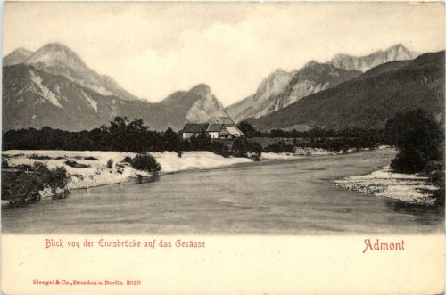 Admont/Steiermark - Admont, Blick von der Ennsbrücke auf das Gesäuse