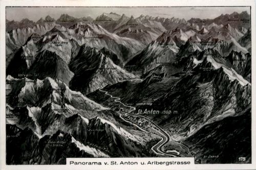 St.Anton am Arlberg/Tirol - St.Anton, Panorama v.St.Anton und Arlbergstrasse