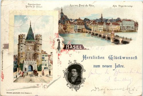 Basel - Herzlichen Glückwunsch zum neuen Jahre - Litho
