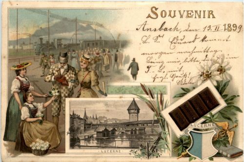 Souvenir Lucerrne - Werbekarte suchard - Litho