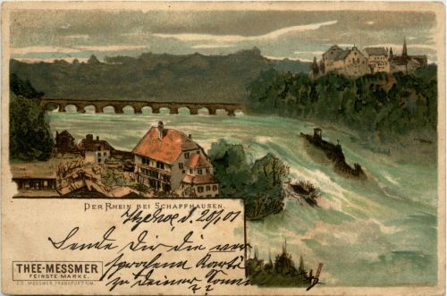 Der Rheinfall bei Schaffhausen - Litho Werbekarte