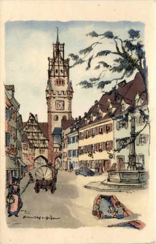 Freiburg - Oberlinden - Künstlerkarte H. v. Geyer