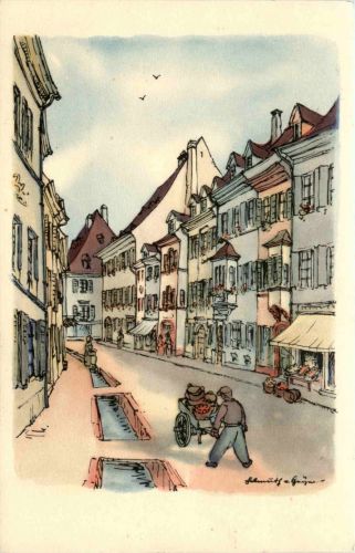 Freiburg - Herrengasse - Künstlerkarte H. v. Geyer