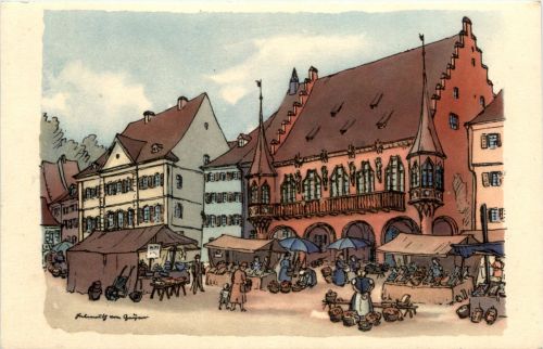 Freiburg - Kaufhause - Künstlerkarte H. v. Geyer