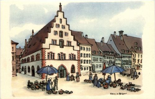 Freiburg - Kornhaus - Künstlerkarte H. v. Geyer