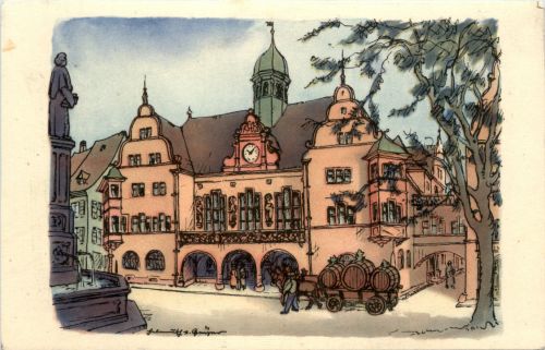 Freiburg - Rathaus - Künstlerkarte H. v. Geyer