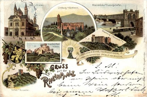 Gruss aus Rheinpfalz - Ludwigshafen Limburg Speyer - Litho