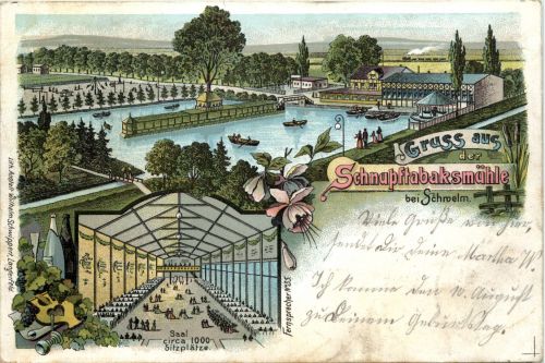 Gruss aus der Schnupftabaksmühle bei Schwelm - Litho