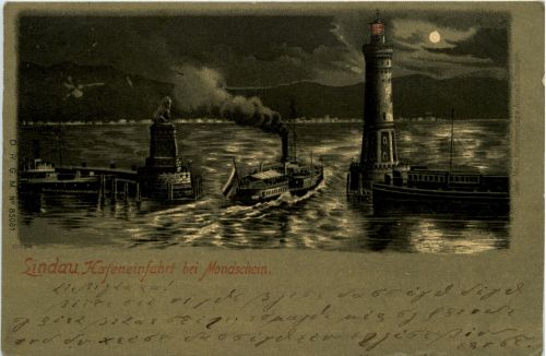 Lindau - Hafeneinfahrt bei Mondschein