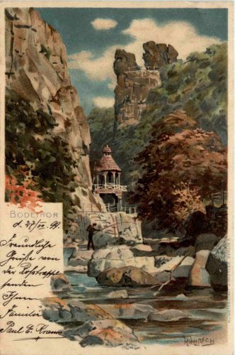 Bodethor - Künstlerkarte sign Hirsch - Litho