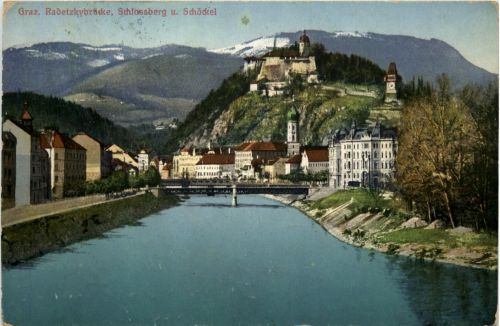 Graz/Steiermark - Graz, Radetzkybrücke, Schlossberg u. Schöckel