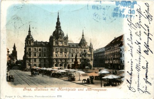 Graz/Steiermark - Graz, Rathaus mit Marltplatz und Herrengasse