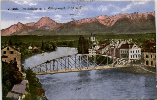 Villach/Kärnten - Villach, Draubrücke m. d. Mittagskogel